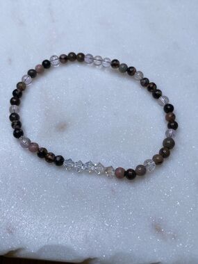 ✨ Natural Rhodonite & Clear Spinel Bracelet with Swarovski Crystal Accents ✨